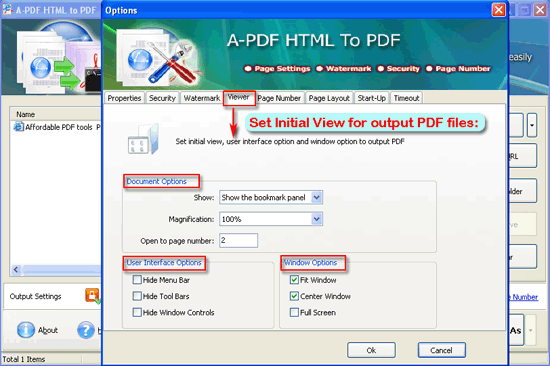 A-PDF HTML to PDF batch mode open view